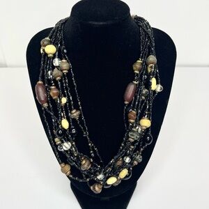 Vintage Multi-Strand Beaded Necklace | Black, Brown, Tan